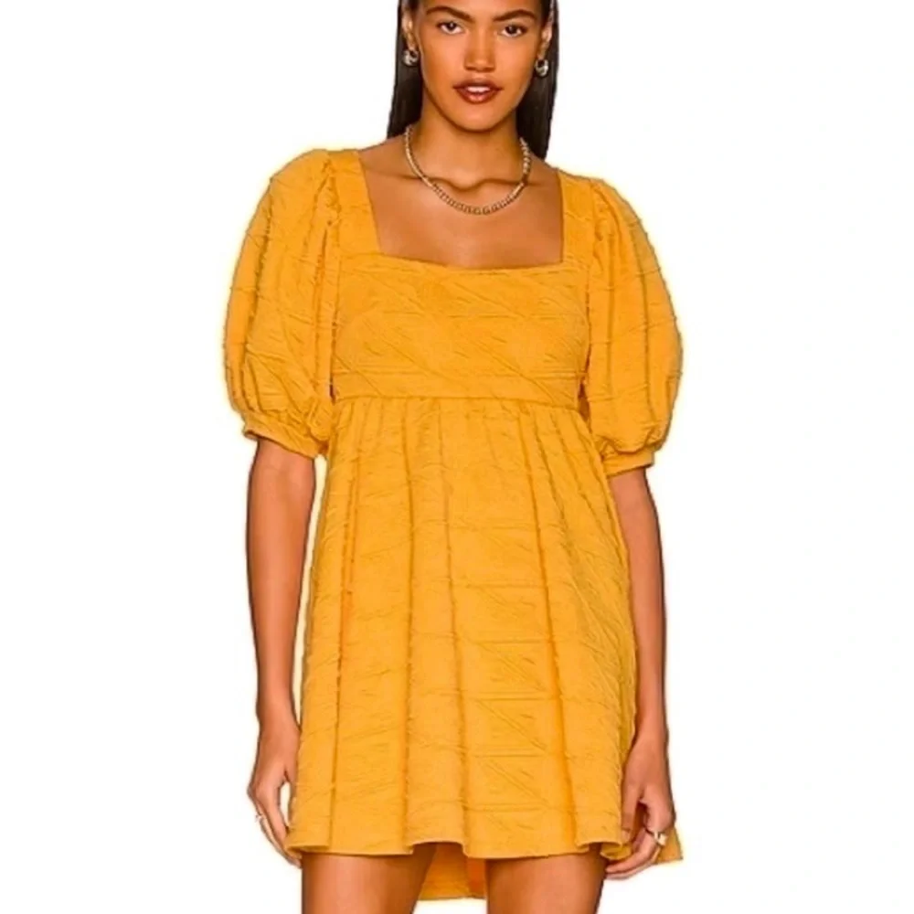 Free People Yellow Babydoll Puff Sleeve Mini Dress - Picture 2 of 11
